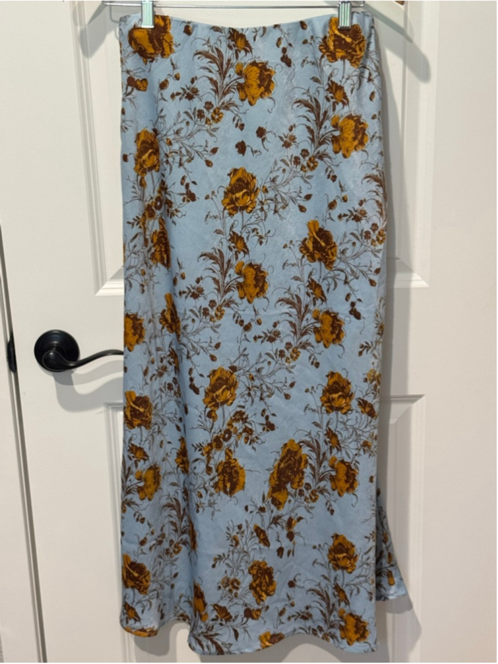 Women's Philosophy Republic Clothing Light Blue Gold Floral Midi Skirt Size S